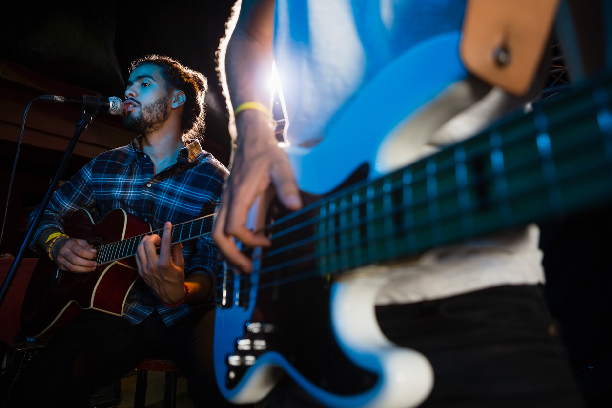 Band performing on stage in nightclub